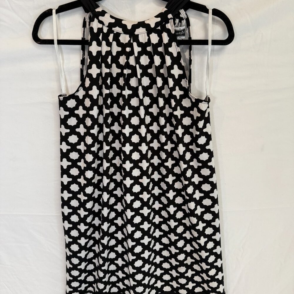 Mud Pie Natalie Black White Geometric Print Tie Back Shift Halter Dress Medium